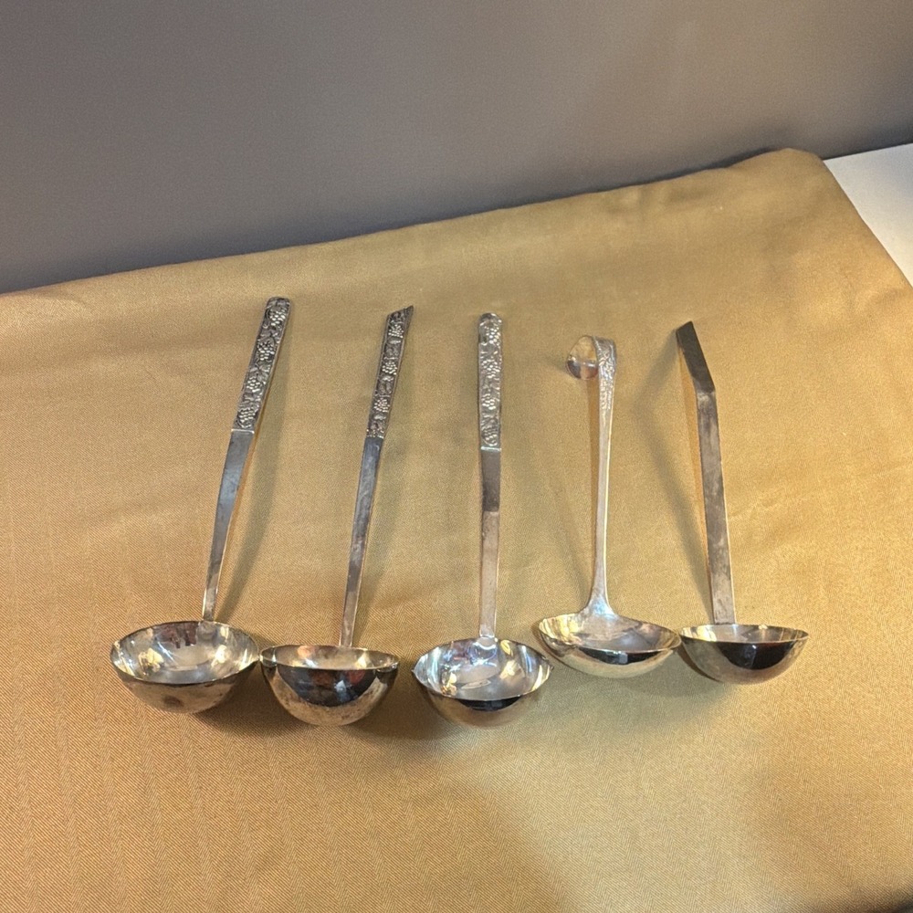 Lot of 5 Silverplate Ladles with Floral Pattern Handles, Serving Utensils